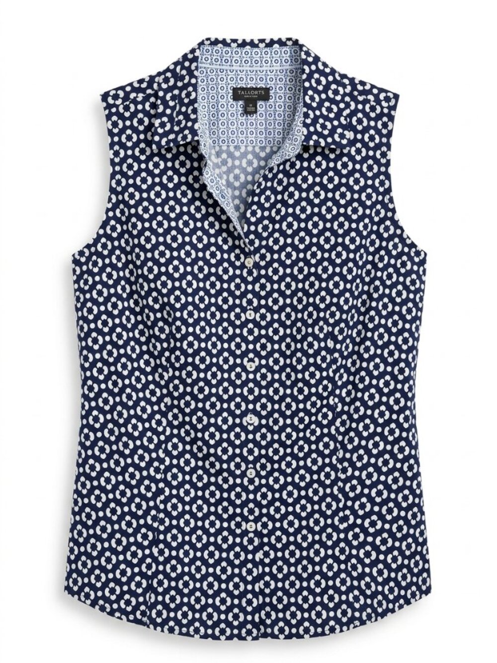 Talbots Non-Iron Sleeveless Button-Down Blouse - Navy & White - Size 8